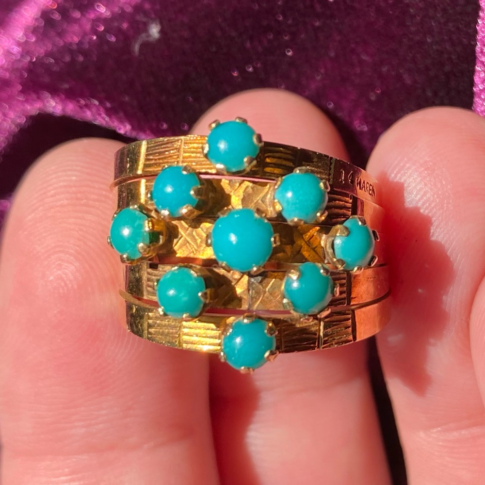 GORGEOUS Gold and Turquoise Estate Harem Ring Vintage 14K